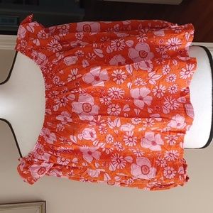 Free People Miss Daisy Oversized Orange Pink Floral Crop Blouse Women's S